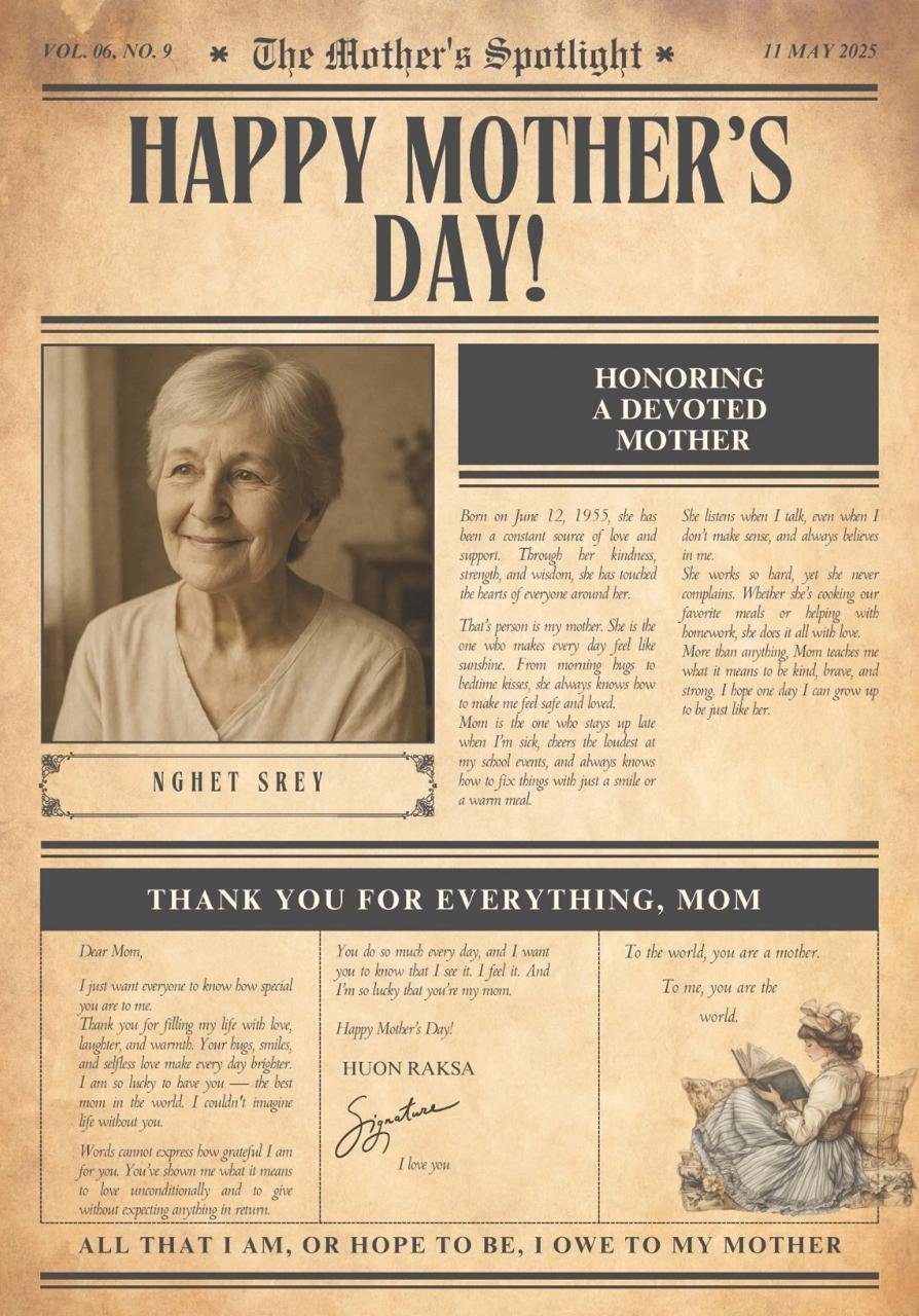 Happy Mother’s Day Newspaper Printable PDF Format (Mother’s day gift)