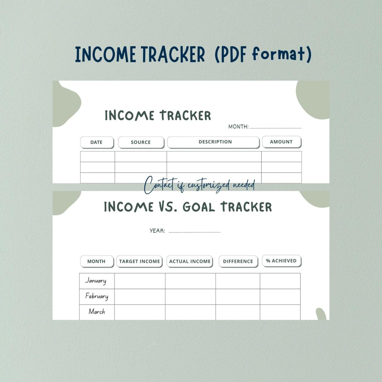 Income Tracker Bundle minimalist Printable PDF Format