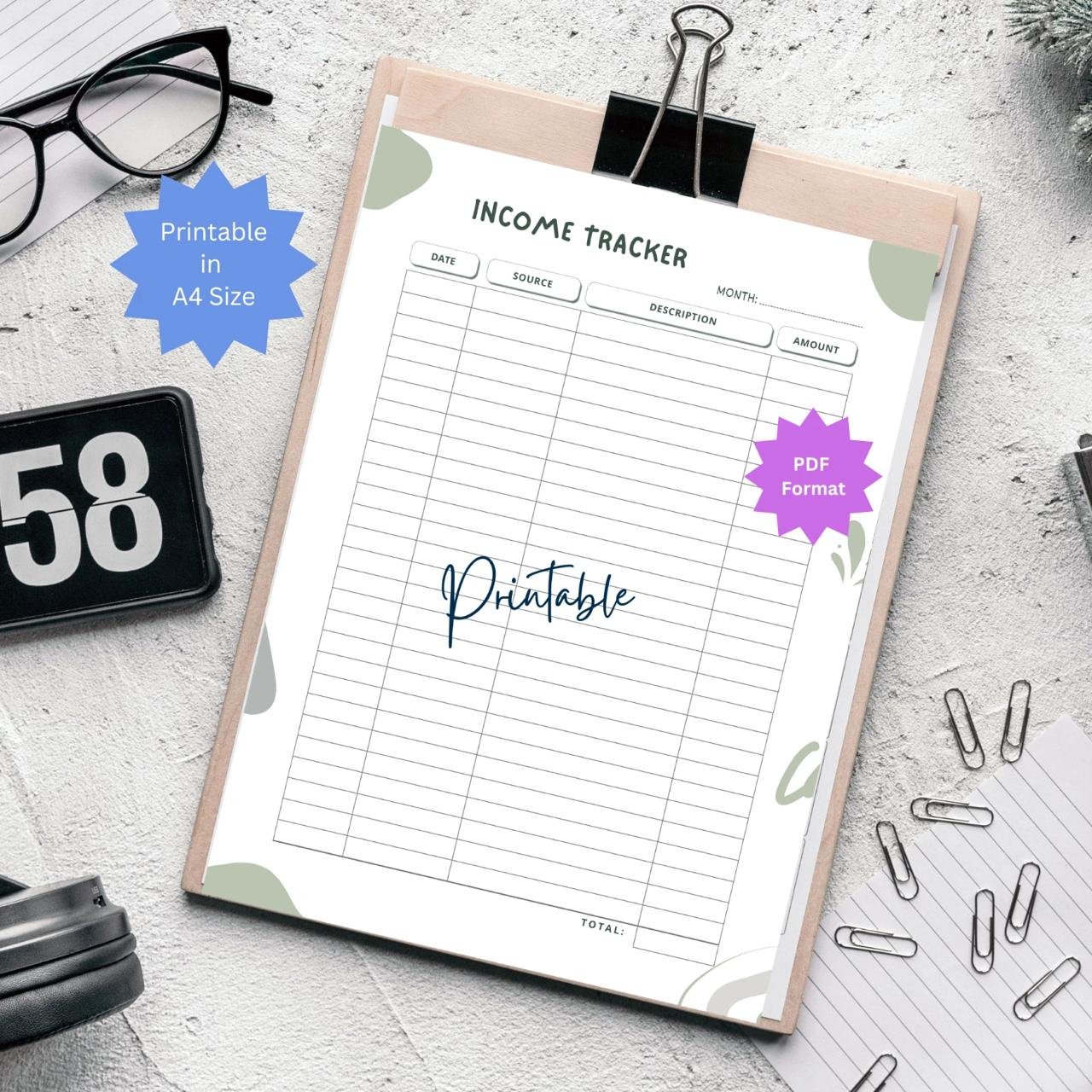 Income Tracker Bundle minimalist Printable PDF Format