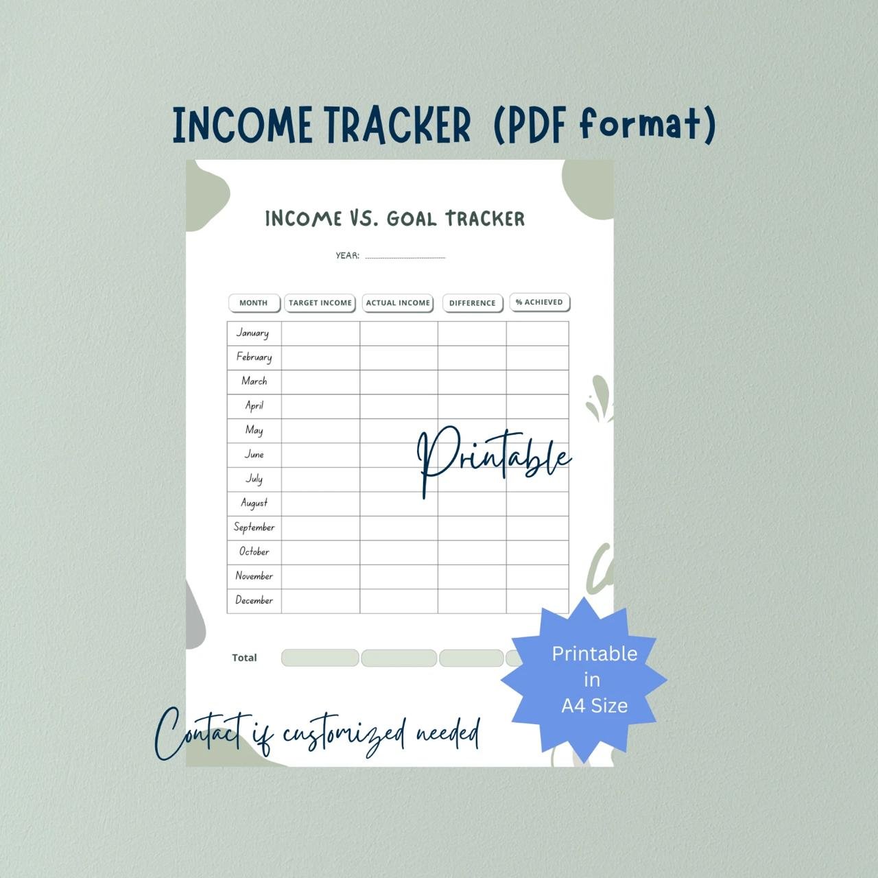 Income Tracker Bundle minimalist Printable PDF Format